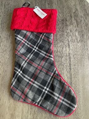 Red Cable Knit Cuff Plaid Christmas Stocking